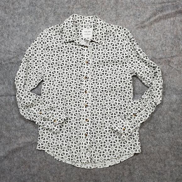 M&S Pure Linen Top Womens US 2 Button Long Sleeve Beach Lightweight Lagenlook - Picture 1 of 9